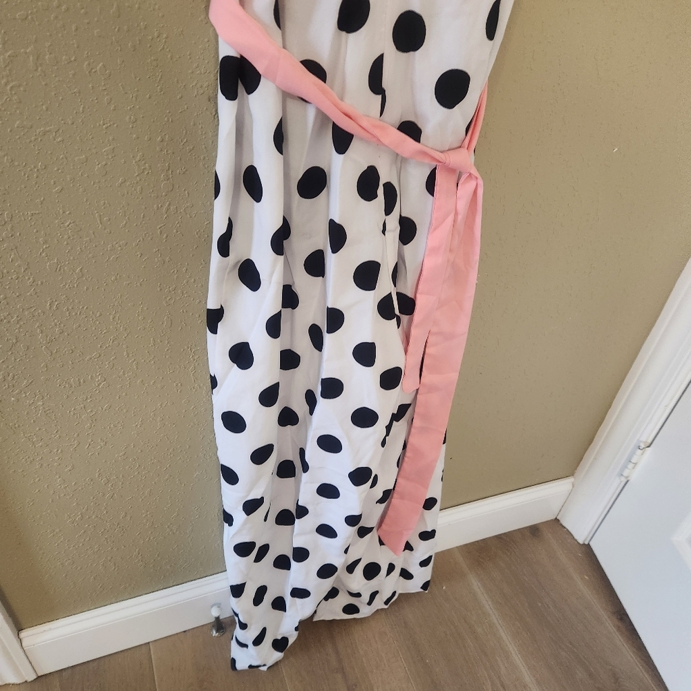Pink, white, and black jumpsuit. Polka dots on bottom. Pink blouse, shor… - Picture 2 of 6